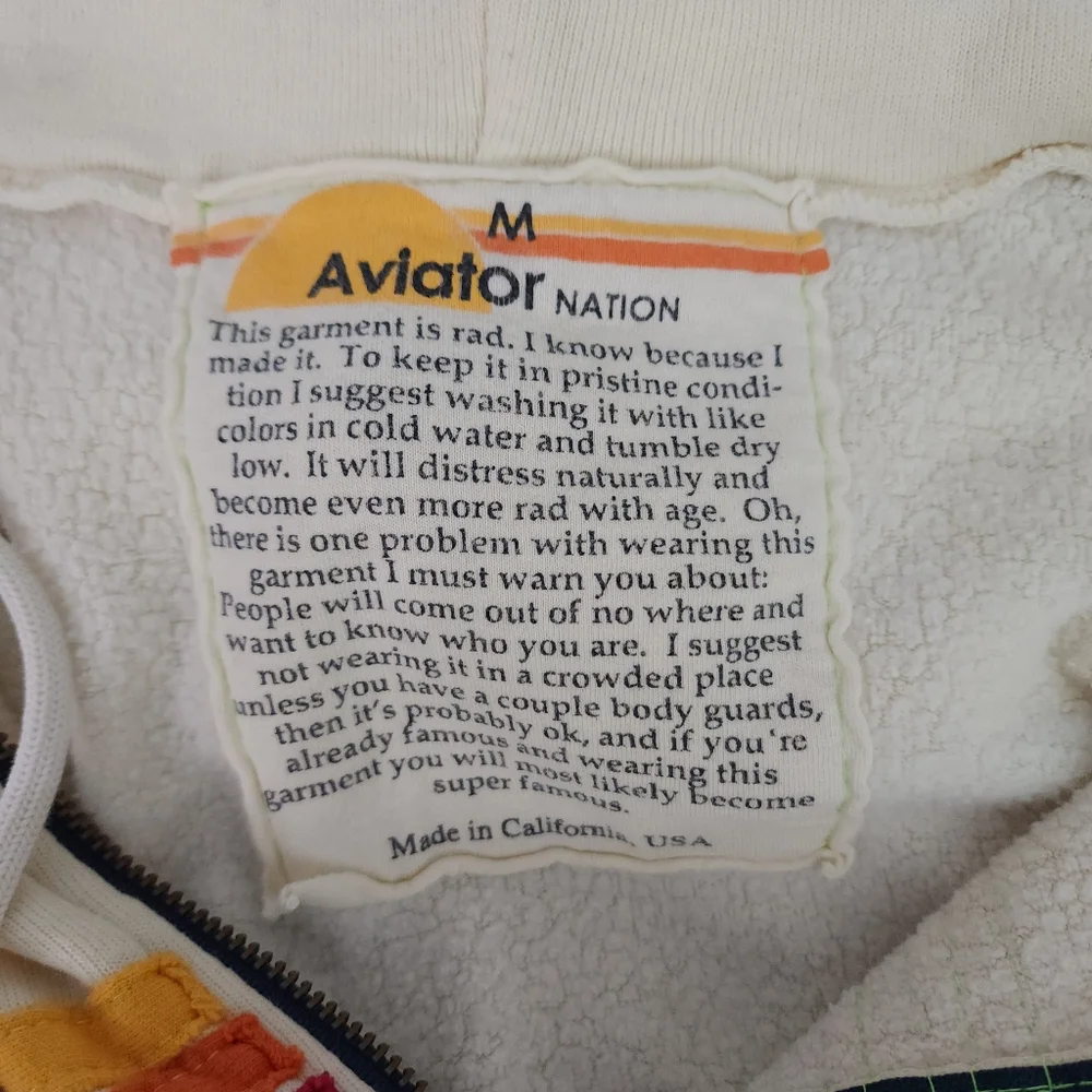 Aviator Nation 5 Stripe Zip Hoodie in Vintage White Medium - Picture 7 of 8